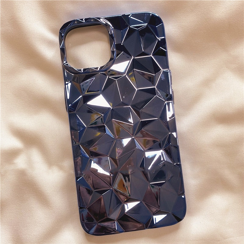 3D Diamond Pattern iPhone Case-Fonally-For iPhone 12-Plating Blue-