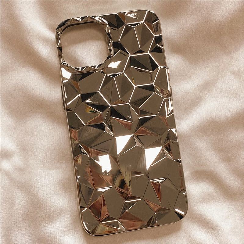 3D Diamond Pattern iPhone Case-Fonally-For iPhone 12-Plating Silver-