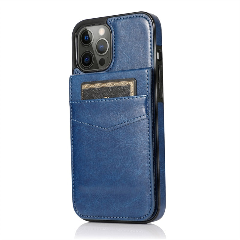 6 Cards Holder Wallet iPhone Case-Fonally-For iPhone 11-Blue-