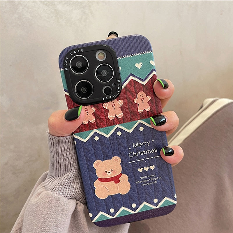 Bear, Elk & Gingerbread Man Christmas iPhone Case-Fonally-