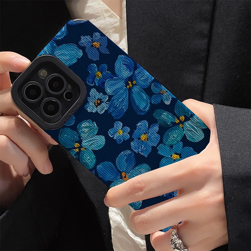 Blue Flowers Oil Painted Style iPhone Case-Fonally-