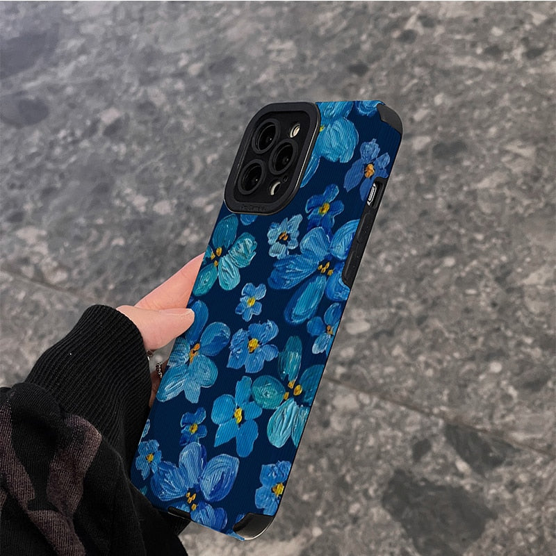 Blue Flowers Oil Painted Style iPhone Case-Fonally-