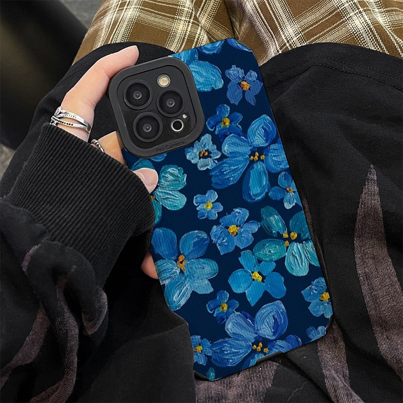 Blue Flowers Oil Painted Style iPhone Case-Fonally-