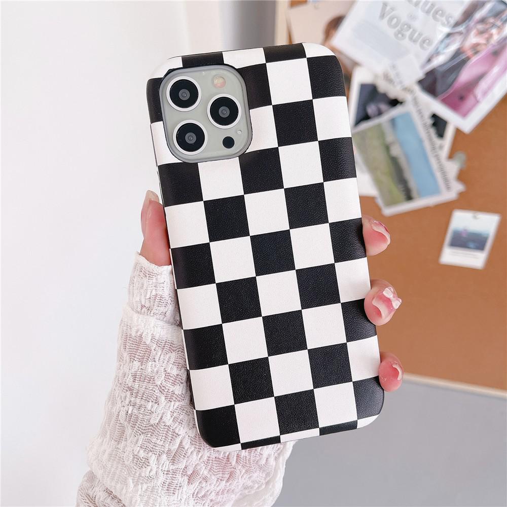 Checkered Pattern Cushioned iPhone Case-Fonally-For iPhone X XS-Black-
