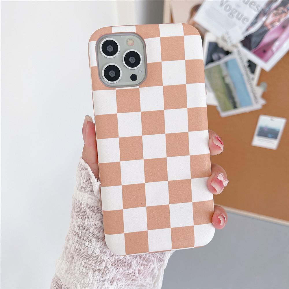 Checkered Pattern Cushioned iPhone Case-Fonally-For iPhone X XS-Brown-