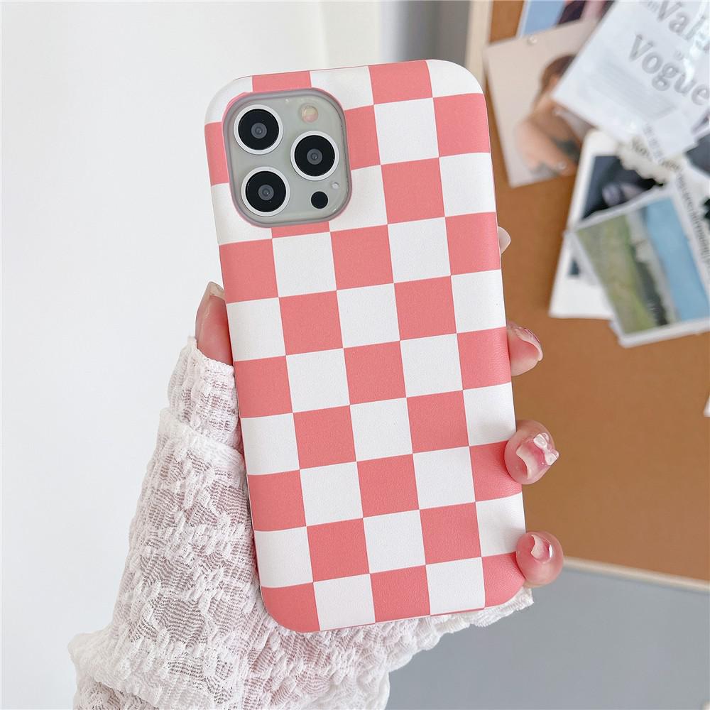 Checkered Pattern Cushioned iPhone Case-Fonally-For iPhone X XS-Pink-