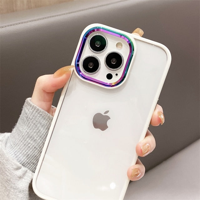 Colorful Laser Camera Lens iPhone Case-Fonally-For iPhone 13 Pro Max-White-