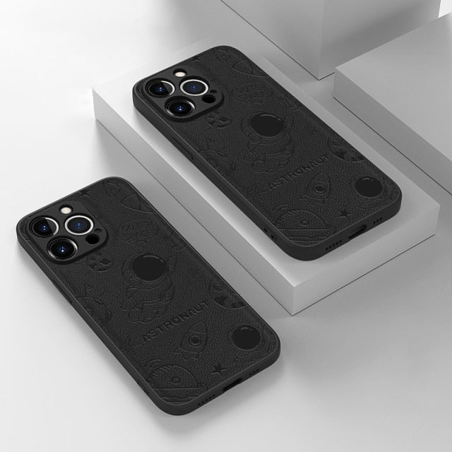 Cute Astronaut Soft Leather iPhone Case-Fonally-For iPhone 13 Pro max-Black-