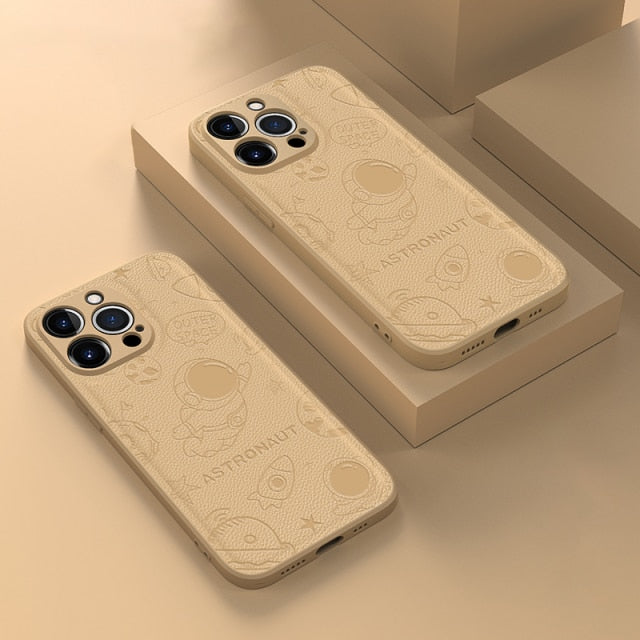 Cute Astronaut Soft Leather iPhone Case-Fonally-For iPhone 13 Pro max-Khaki-