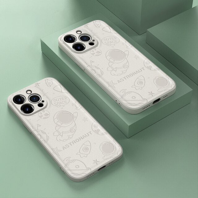 Cute Astronaut Soft Leather iPhone Case-Fonally-For iPhone 13 Pro max-White-