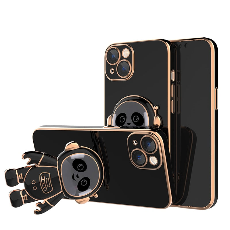 Cute Electroplated Pandanaut Kick Stand iPhone Case-Fonally-For iPhone 13-Black-
