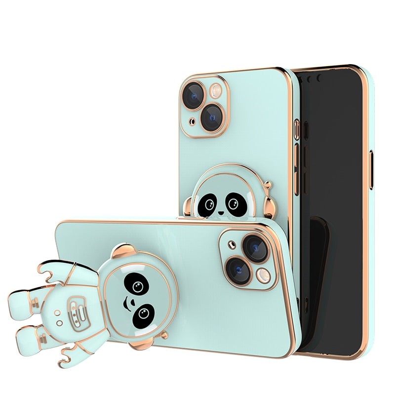 Cute Electroplated Pandanaut Kick Stand iPhone Case-Fonally-For iPhone 13-Green-