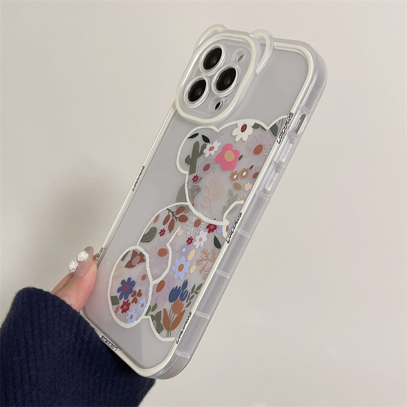 Cute and Happy Bear Floral iPhone Case-Fonally-