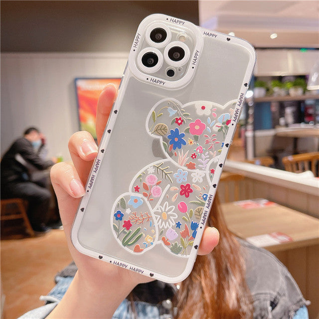 Cute and Happy Bear Floral iPhone Case-Fonally-For iPhone 13 Pro max-C-