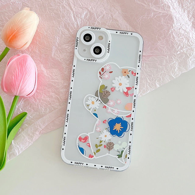 Cute and Happy Bear Floral iPhone Case-Fonally-For iPhone 13 Pro max-E-