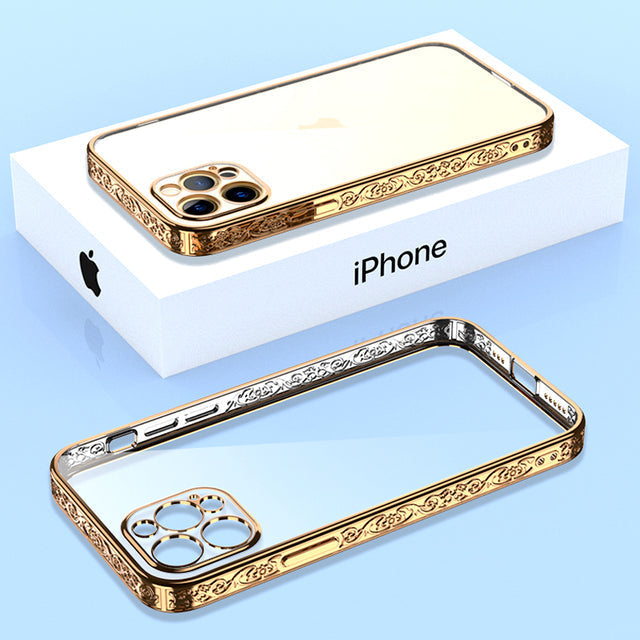 Designer Plated Transparent Full Coverage iPhone Case-Fonally-For iPhone 13 Pro Max-Gold-
