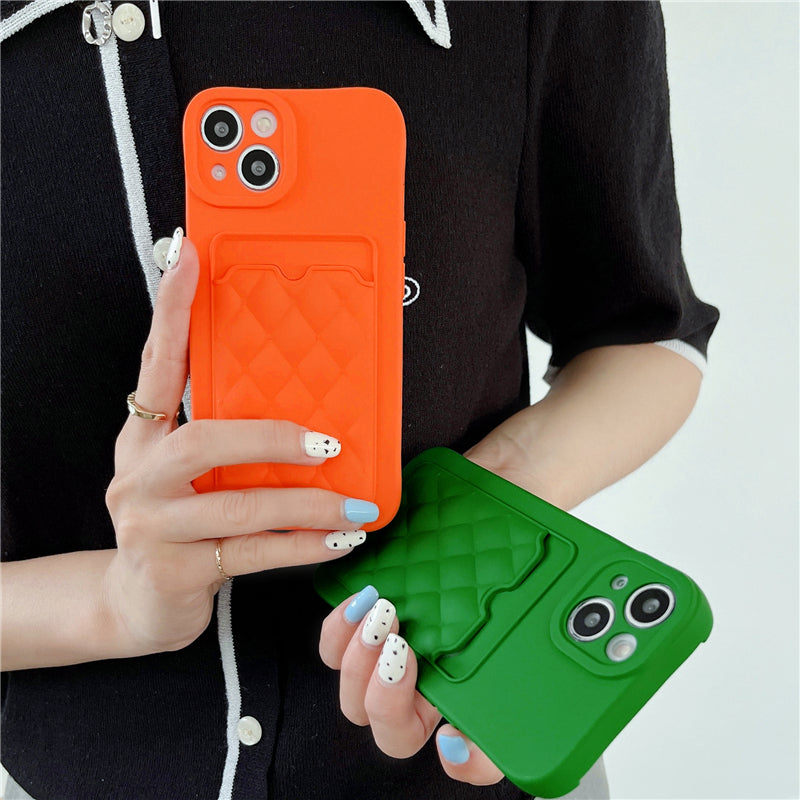 Diamond Lattice Pattern Card Wallet iPhone Case-Fonally-