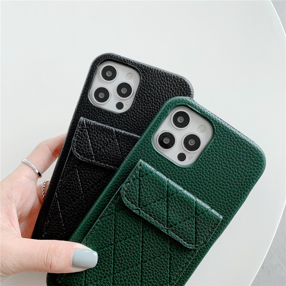 Diamond Pattern Leather Like Wallet iPhone Case-Fonally-