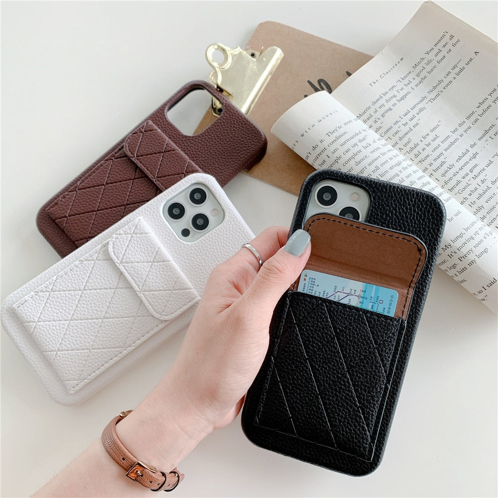 Diamond Pattern Leather Like Wallet iPhone Case-Fonally-