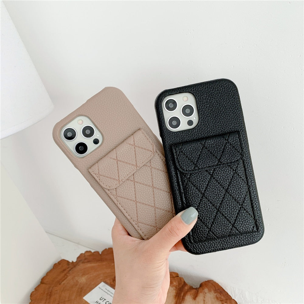 Diamond Pattern Leather Like Wallet iPhone Case-Fonally-