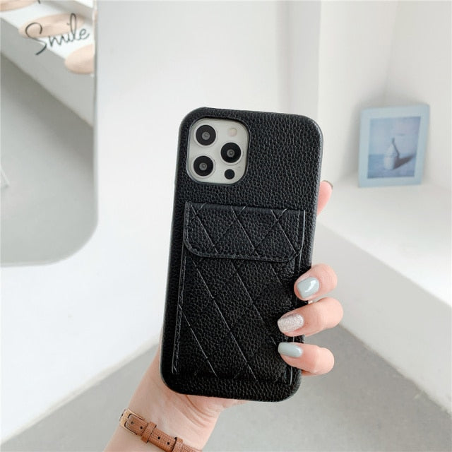 Diamond Pattern Leather Like Wallet iPhone Case-Fonally-For iPhone 13 Pro Max-Black-