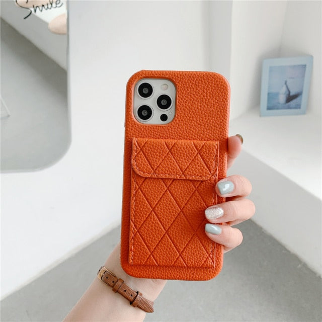 Diamond Pattern Leather Like Wallet iPhone Case-Fonally-For iPhone 13 Pro Max-Orange-