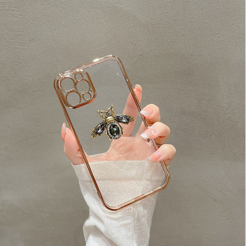 Diamonds Bee Clear Case Plated iPhone Case, For iPhone 12 Mini Diamonds Bee Clear Case Plated iPhone Case, For iPhone 12 Mini