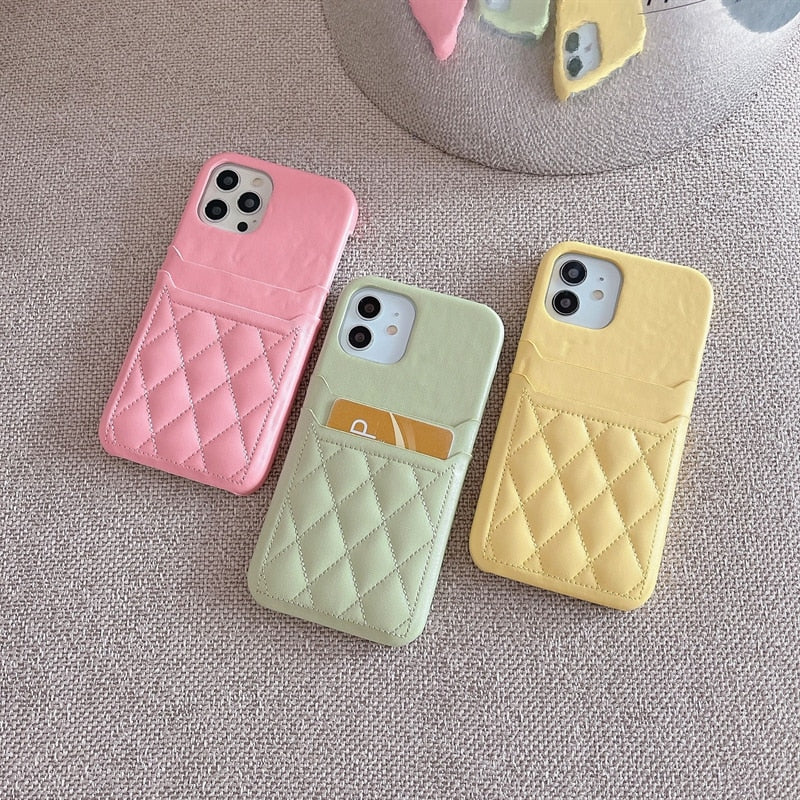 Double Layer Card Holder Diamond Pattern iPhone Case-Fonally-