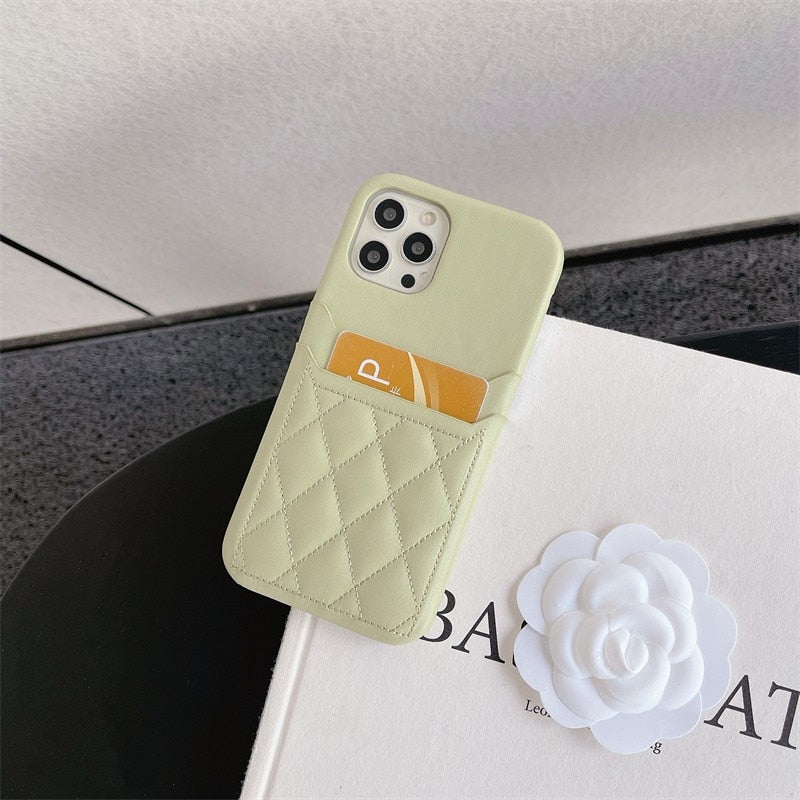 Double Layer Card Holder Diamond Pattern iPhone Case-Fonally-
