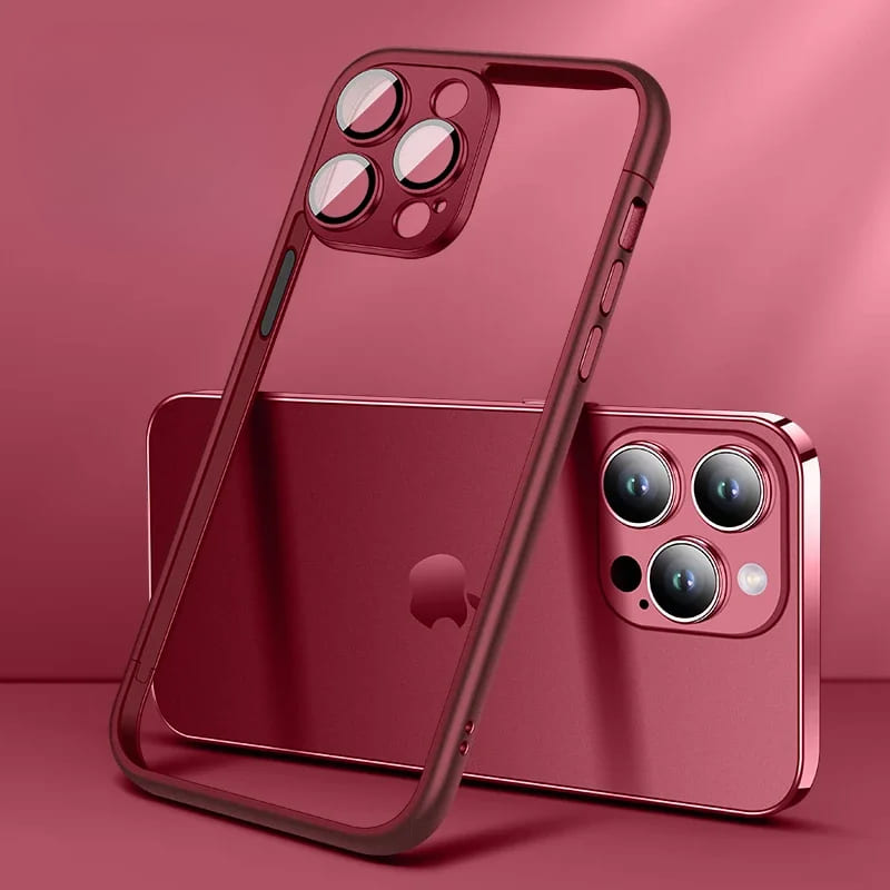 Dual Bracket iPhone Frame with Glass Camera Lens-Fonally-For iPhone 15 Pro Max-Pure Red-