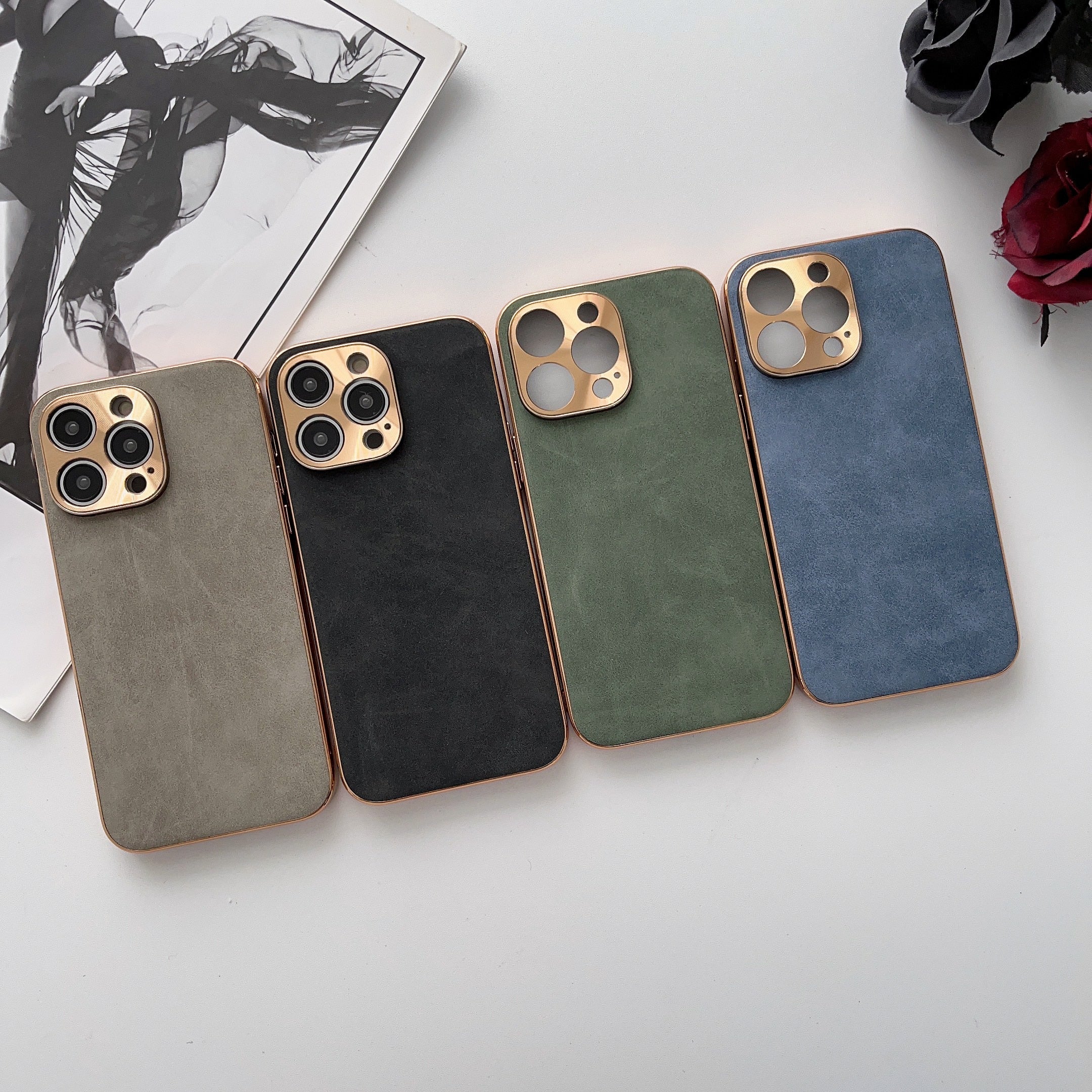 Electroplated Frame Lambskin Leather iPhone Case-Fonally-