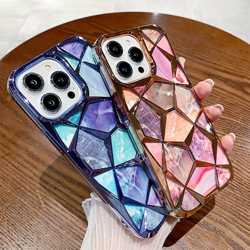 Electroplated Geometric Gradient Marble iPhone Case-Fonally-