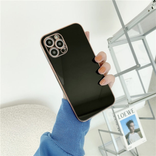 Electroplated Glass Back iPhone Case-Fonally-For iPhone 12 Pro Max-Black-