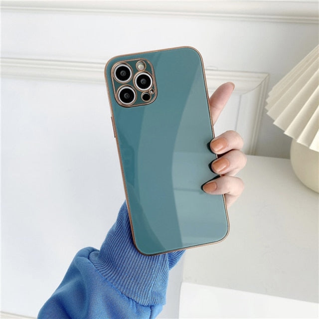 Electroplated Glass Back iPhone Case-Fonally-For iPhone 12 Pro Max-Blue Gray-