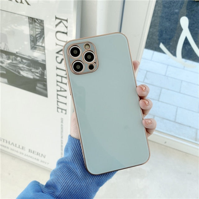 Electroplated Glass Back iPhone Case-Fonally-For iPhone 12 Pro Max-Light Blue-