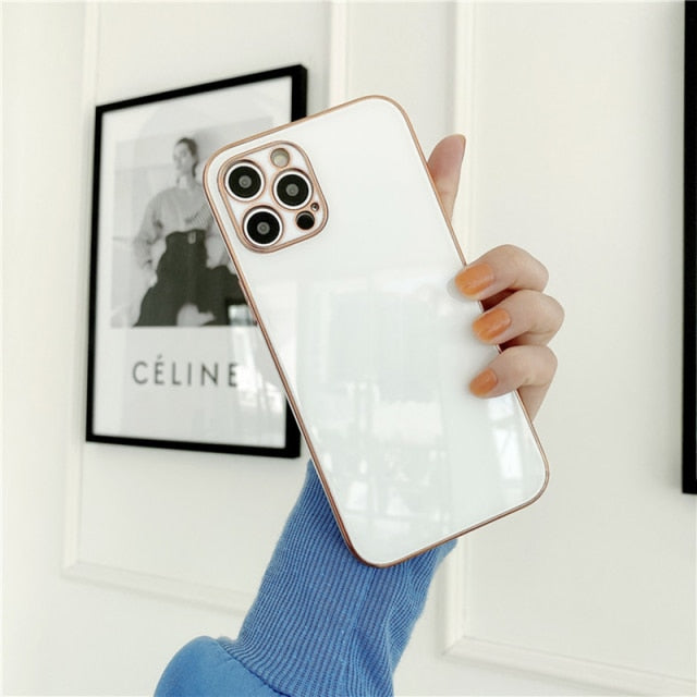 Electroplated Glass Back iPhone Case-Fonally-For iPhone 12 Pro Max-White-