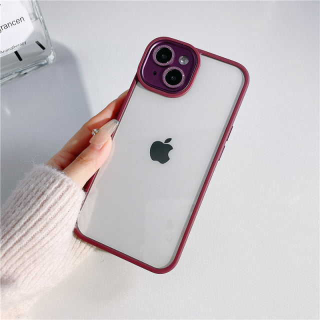 Electroplated Glitter Metal Ring Transparent iPhone Case-Fonally-For iPhone 13 Pro Max-Dark Red-