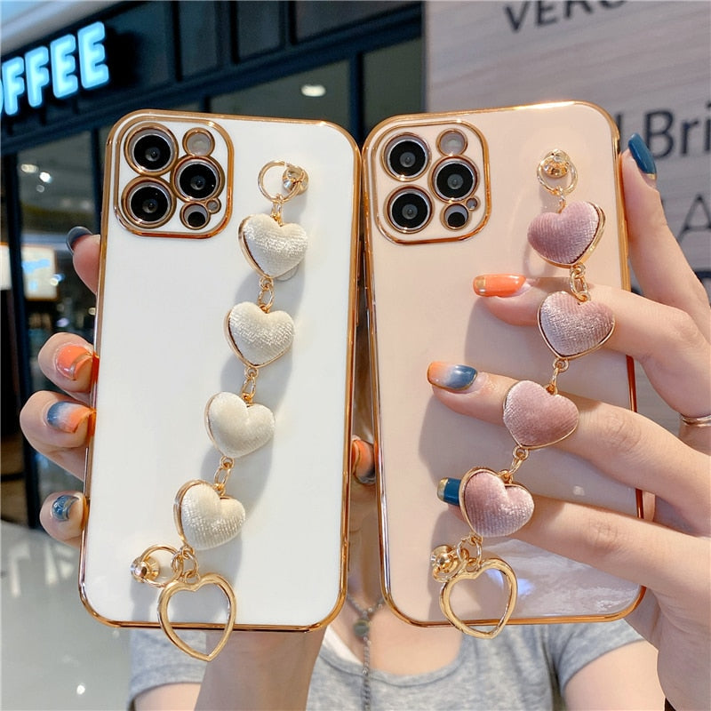 Electroplated Heart Chain iPhone Case-Fonally-