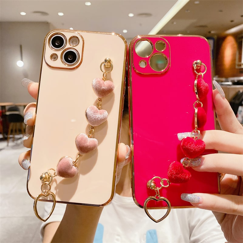 Electroplated Heart Chain iPhone Case-Fonally-