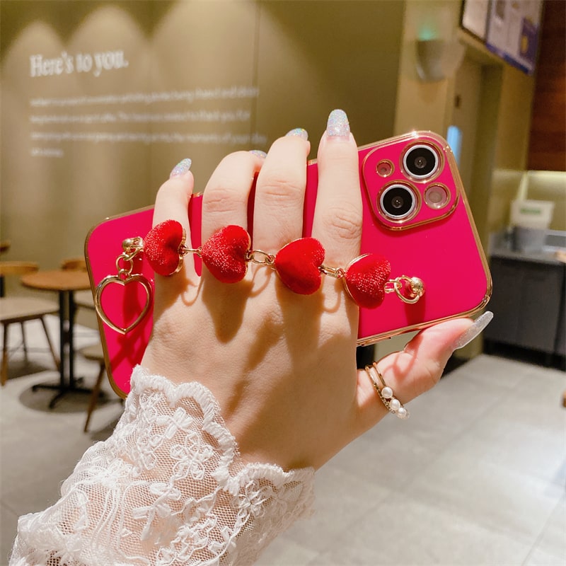 Electroplated Heart Chain iPhone Case-Fonally-