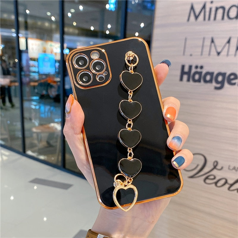 Electroplated Heart Chain iPhone Case-Fonally-For iPhone 11 Pro Max-Black-