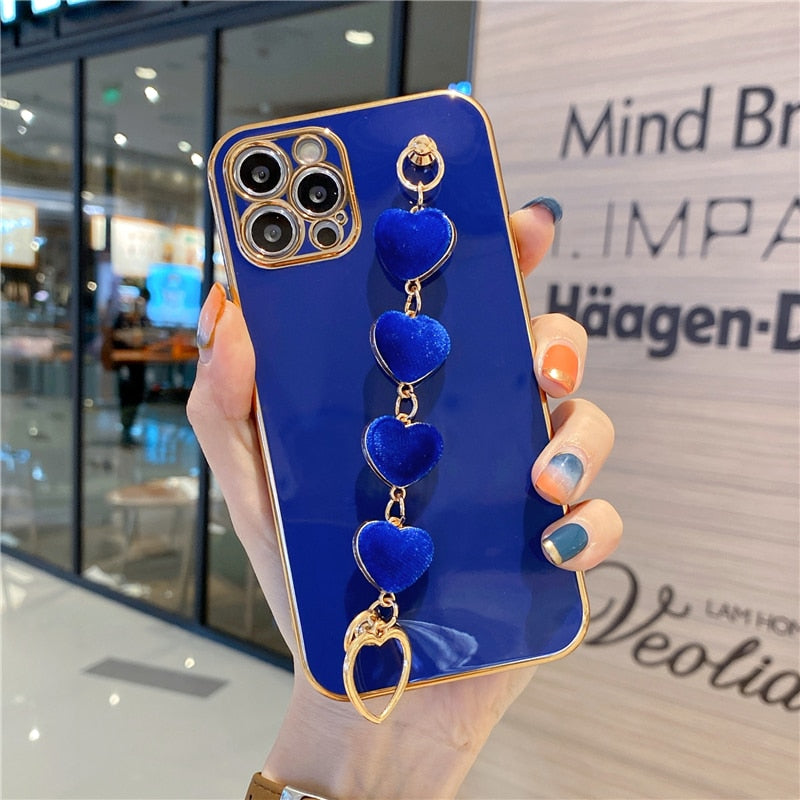 Electroplated Heart Chain iPhone Case-Fonally-For iPhone 11 Pro Max-Blue-
