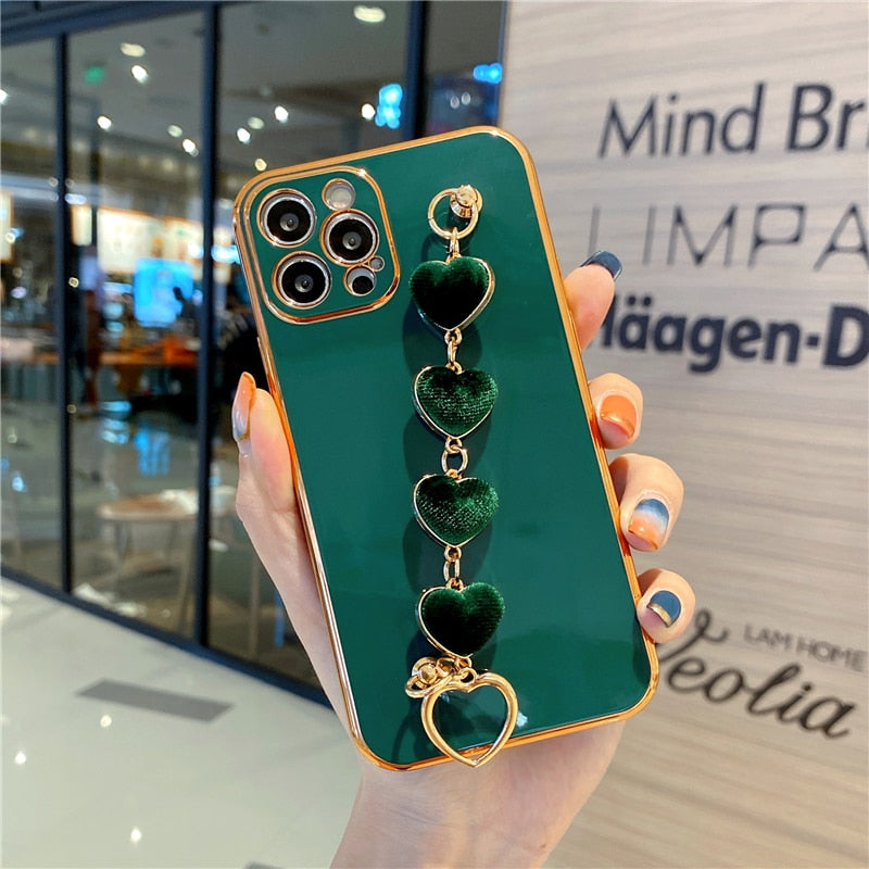 Electroplated Heart Chain iPhone Case-Fonally-For iPhone 11 Pro Max-Dark Green-