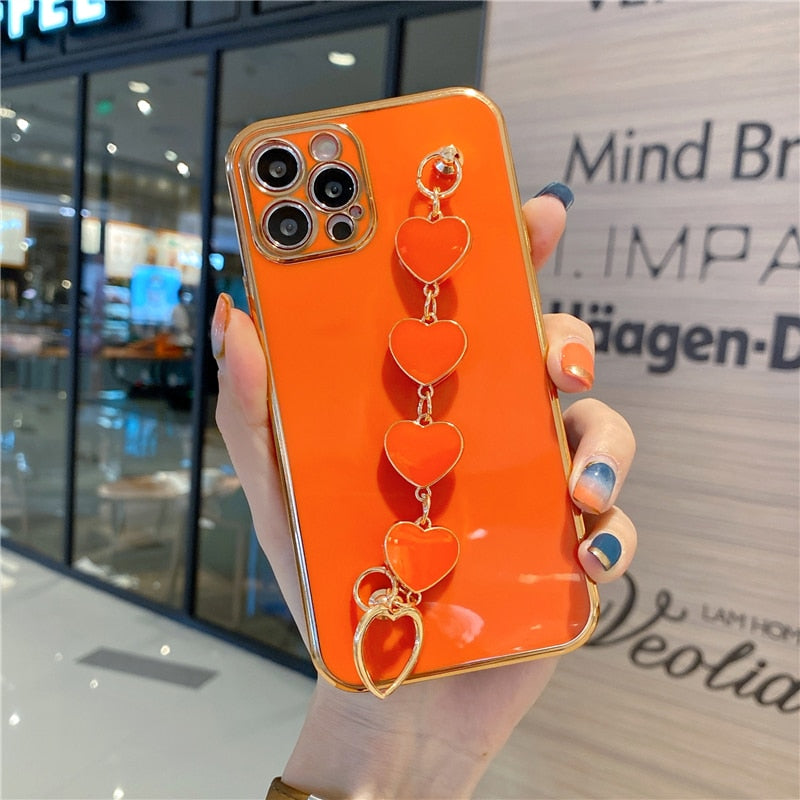 Electroplated Heart Chain iPhone Case-Fonally-For iPhone 11 Pro Max-Orange-