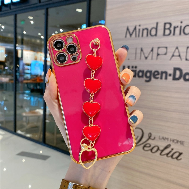 Electroplated Heart Chain iPhone Case-Fonally-For iPhone 11 Pro Max-Rose Red-