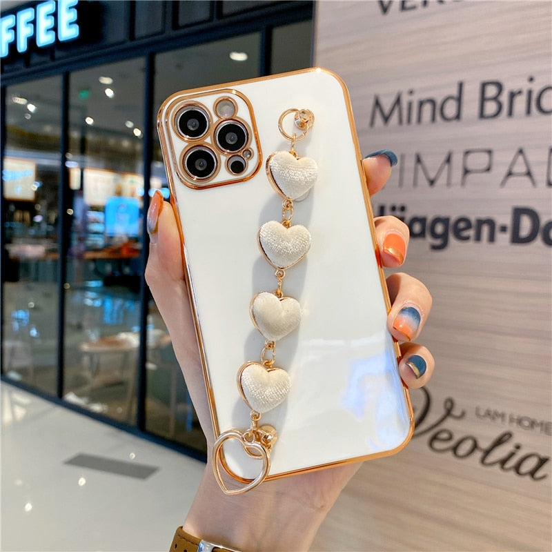 Electroplated Heart Chain iPhone Case-Fonally-For iPhone 11 Pro Max-White-