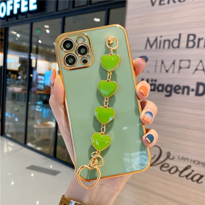 Electroplated Heart Chain iPhone Case-Fonally-For iPhone 14 Pro Max-Green-