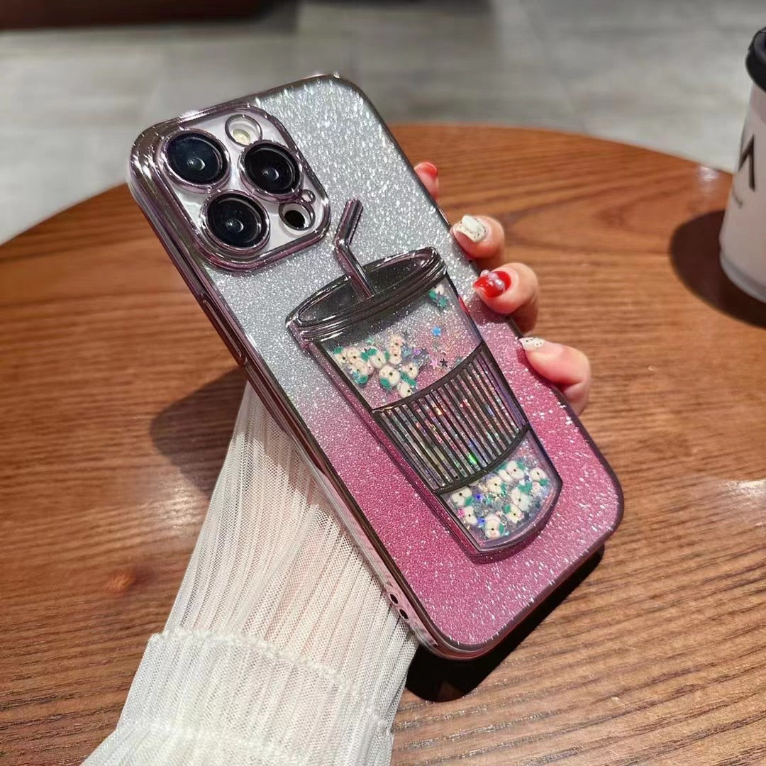 Electroplated Quicksand Cup Glitter Sheet iPhone Case-Fonally-for iphone 11-pink-