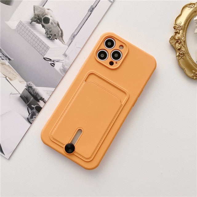 Embedded Wallet Silicone iPhone Case with Push Slider-Fonally-For iPhone 13 Pro Max-Orange-