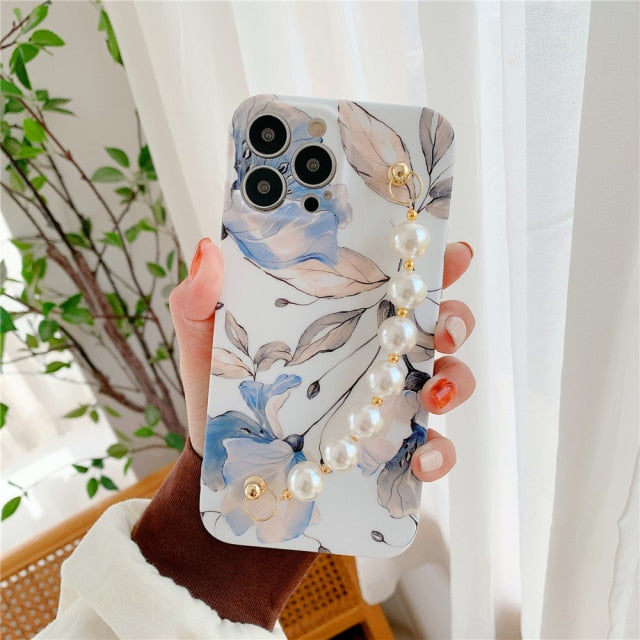 Floral iPhone Case with Pearl Chain-Fonally-For iPhone 13 Pro Max-2-